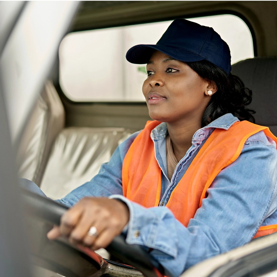 woman driving truck